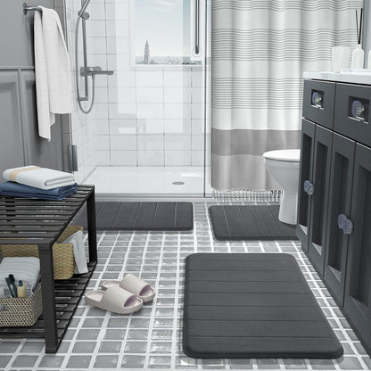 Yimobra Memory Foam Bath Mat, Super Soft Absorbent Bathroom Rug Non Slip, Quick Dry, Machine Washable Floor Carpet for Tub Shower, Home Decor Accessories, 24x17, Grey
