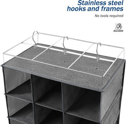 Libeder Shoe Organizer for Closet, 15 Shelf Hanging Closet Storage Shelves - 10 Shoe Rack Organizer and 5 Compartment for Clothes with 6 Side Mesh Pockets for Scarves Socks,Gloves, Grey