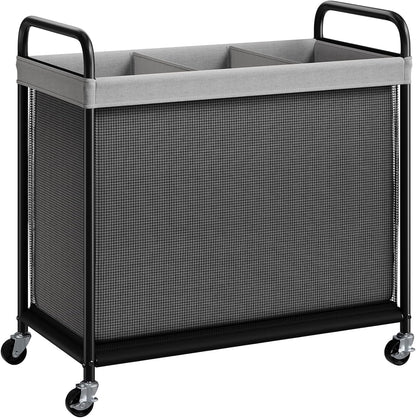 ELYKEN Laundry Hamper 3 Section, 120L Rolling Laundry Sorter with Removable Liner Bag, Laundry Basket with Wheels, Steel Frame with Metal Handle, Clothes Hamper Cart for Laundry Room & Bedroom