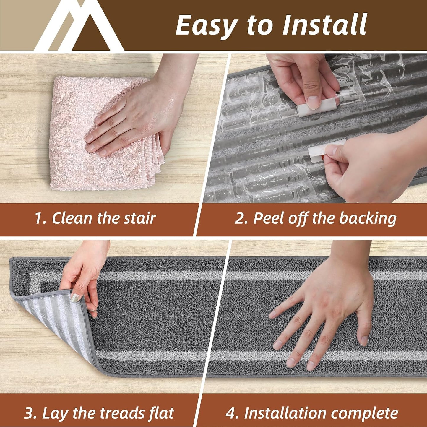 COSY HOMEER Soft Stair Treads Non-Slip Carpet Mat 28inX9in Indoor Stair Runners for Wooden Steps, Stair Rugs for Kids and Dogs, 100% Polyester TPE Backing 4pcs, Grey