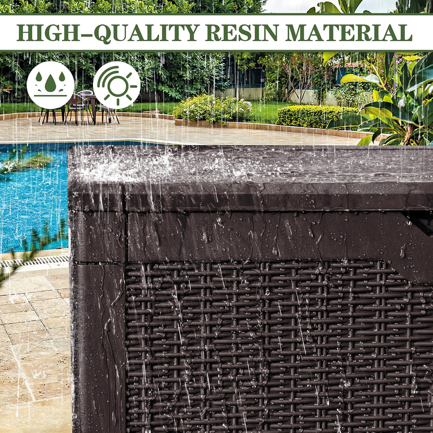 Greesum Outdoor Storage Box 31 Gallon Storage Box with Lid for Patio Furniture, Garden Tools, Pool Supplies, Waterproof and UV Resistant, Lockable, Dark Black