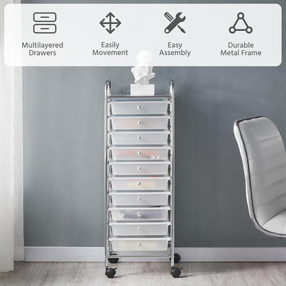 Yaheetech 4-Drawer Rolling Storage Cart with Wheels, Slim Organizer, Black | Four drawers plus a top shelf organize craft to bath gear; slim chrome-steel frame, plastic bins, locking wheels, easy setup.