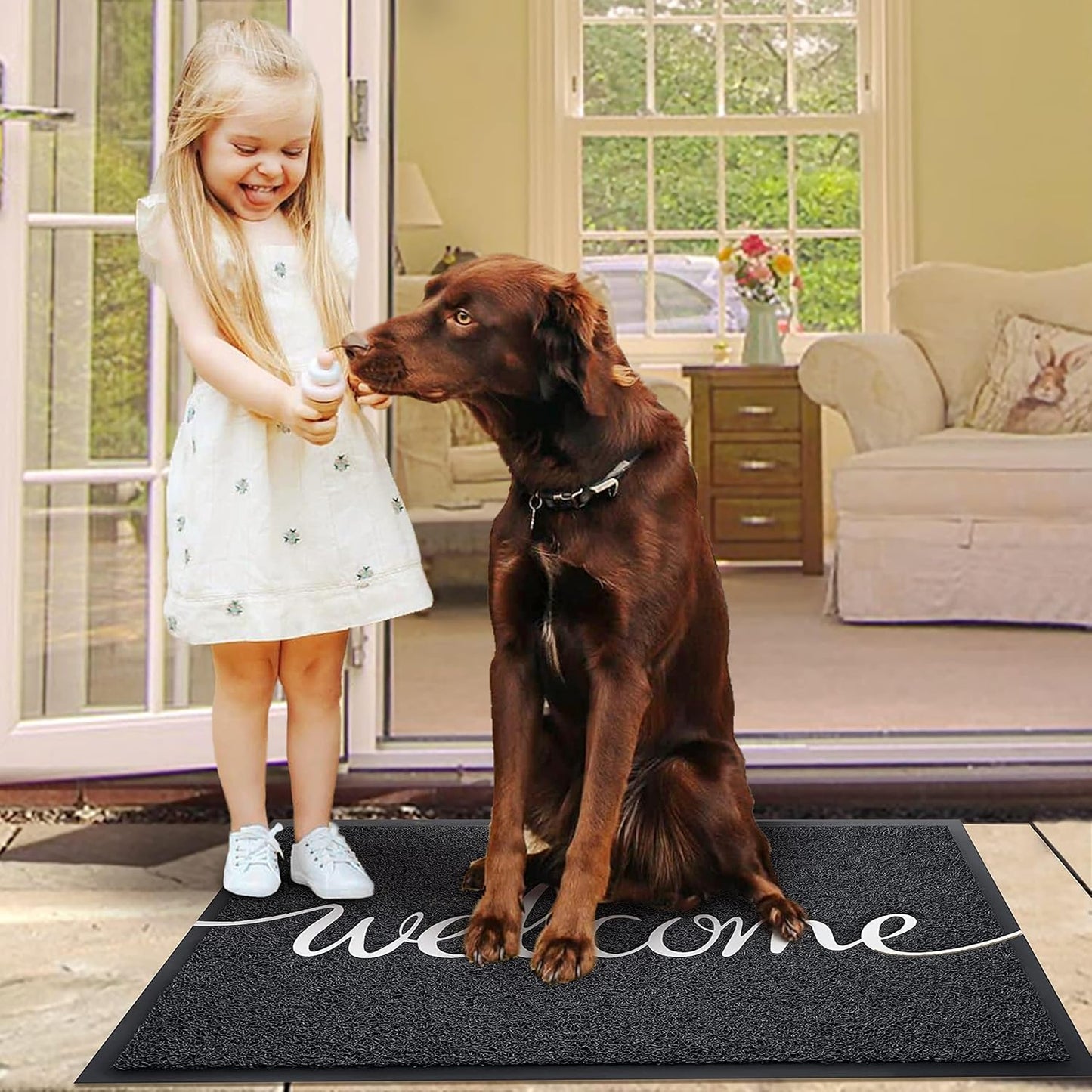 EARTHALL Door Mat Outside Inside Home Doormat, 30"x17.5", Durable Floor Mat Non Slip Mat Ultra Absorb Mud Easy Clean Front Doormat for Garage, Entryway, Patio, High Traffic Areas, Black