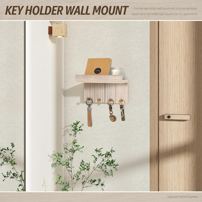 Rebee Vision Small Key Holder Wall Mount for Farmhouse Decor - Key and Mail Holder for Wall with Shelf and 4 Key Hooks - Room Decor Aesthetic (Distressed Blue)