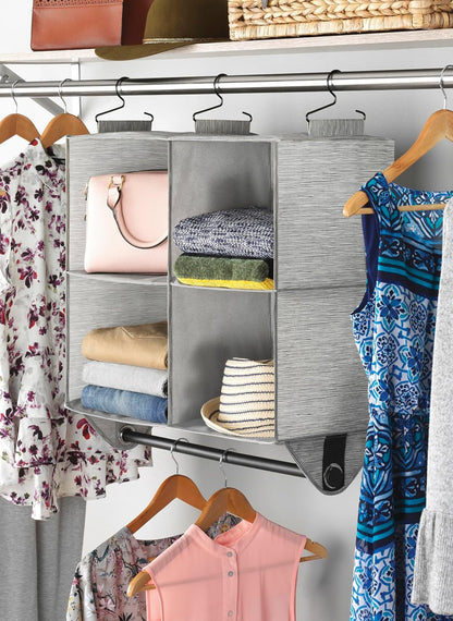 Whitmor 4 Section Fabric Closet Organizer Shelving with Built In Chrome Garment Rod