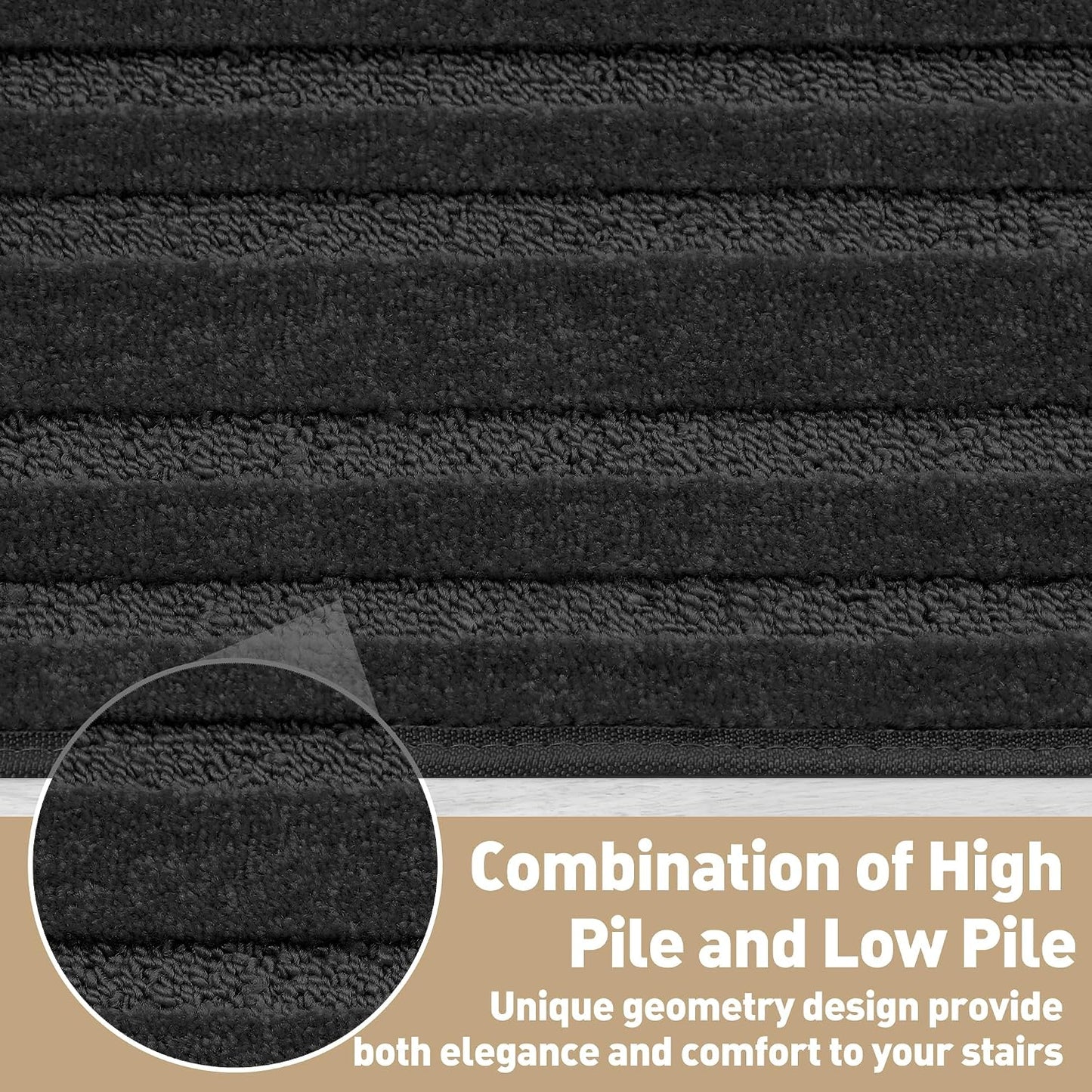PURE ERA Carpet Stair Treads Tape Free Non Slip Indoor Stair Carpet Stair Protectors Pet-Friendly Non-Slip Skid Resistant Washable Reusable 8" x 30"(2 Pieces,Black)