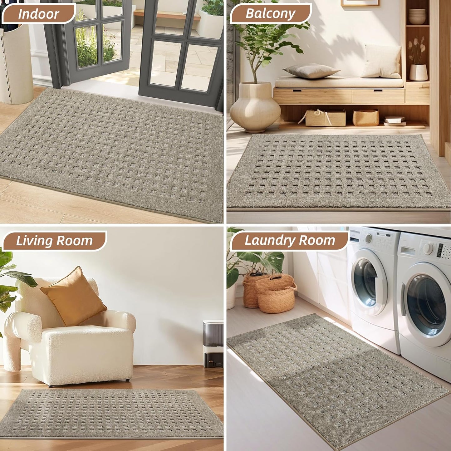 BEQHAUSE Dirt Trapper Door Mats 20"x32", Non-Slip Waffle Doormat Indoor Entrance Low-Profile, Dirt Resist and Absorbent Entryway Rugs Washable Inside Welcome Floor Mat for Front Back Door, Beige