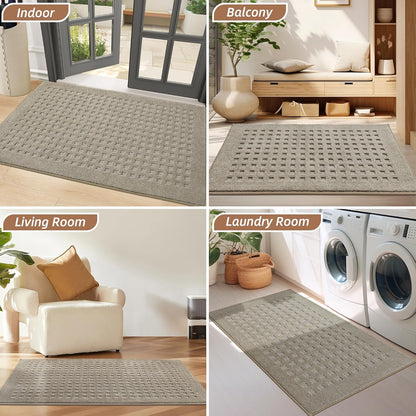 BEQHAUSE Dirt Trapper Door Mats 20"x32", Non-Slip Waffle Doormat Indoor Entrance Low-Profile, Dirt Resist and Absorbent Entryway Rugs Washable Inside Welcome Floor Mat for Front Back Door, Beige