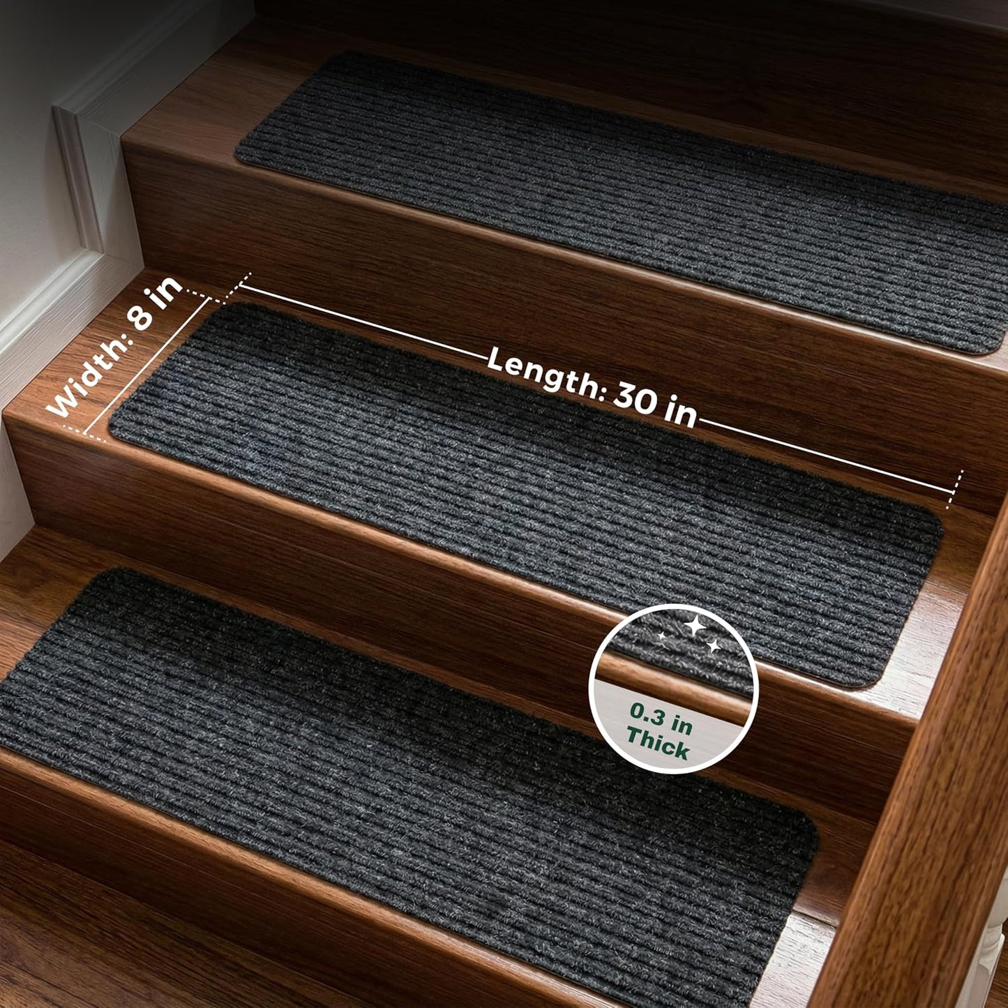 MBIGM 8" X 30" (15 in Pack) Nonslip Carpet Stair Treads Non-Skid Safety Rug Slip Resistant Indoor Runner for Kids Elders & Pets with Reusable Adhesive - Brown - Non Slip Stair Treads Indoor