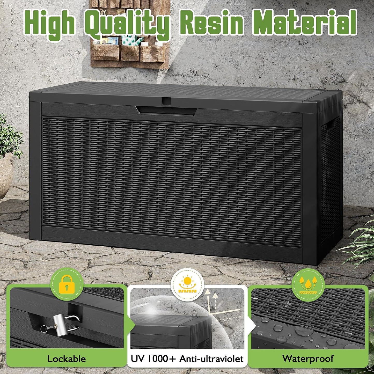35 Gallon Outdoor Storage Box, Waterproof Resin Deck Box with Lockable Lid – Storage Cabinet for Patio Furniture, Pool Supplies, Garden Tools – Indoor & Outdoor Use
