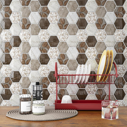 VEELIKE Boho Hexagon Peel and Stick Backsplash Tile Decals 6-Sheets Adhesive Waterproof Stick on Backsplash for Kitchen Bathroom 12''x12'' Temporary Wall Tile Stickers for Renters Laundry Fireplace