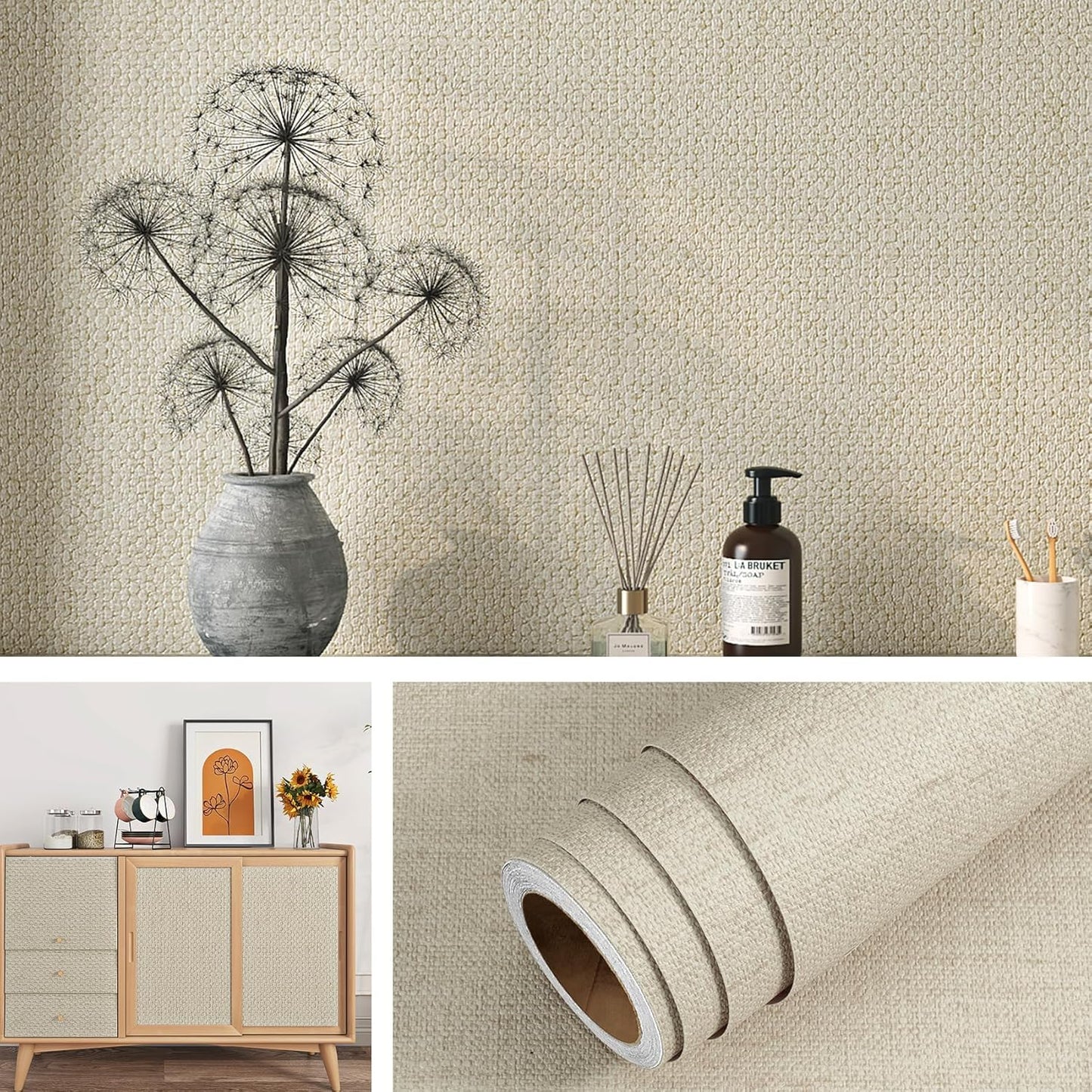 Livelynine Neutral Textured Wallpaper Peel and Stick Wall Paper for Bedroom Bathroom Living Room Removable Cream Textured Contact Paper for Cabinets Furniture Self Adhesive Vinyl Wrap 15.8x78.8