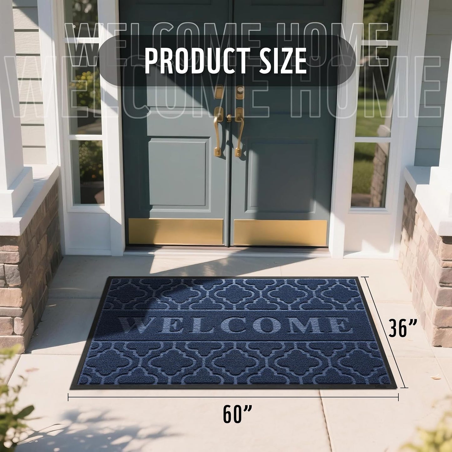 Yimobra Welcome Mat Outdoor Indoor, All-Weather Waterproof Front Door Mat Outside Entrance, Non-Slip Low Profile Porch Patio Doormat, 29.5x17, Black