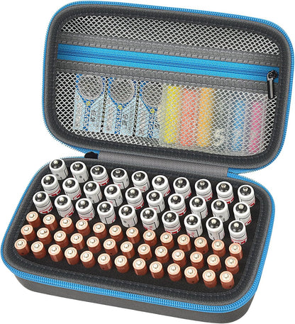 ALKOO 136+ Battery Organizer Storage Case with BT-168 Tester | AA AAA C D 9V & Button Cells Batteries Holder Box, Foam Protection, Home / Garage / Drawer Organization, Case Only, Red