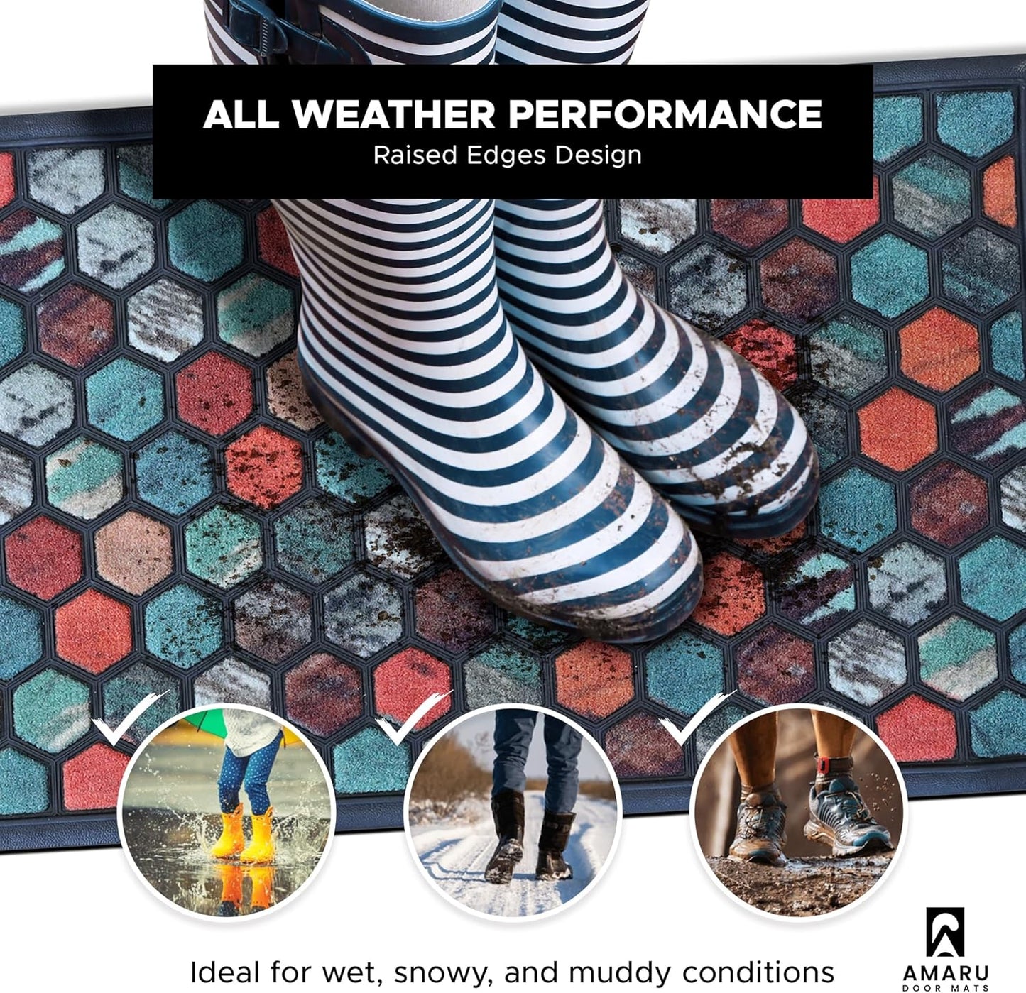 Extra Durable, Superior Absorption, Front Door Mat for Outdoor & Indoor - Welcome Mat for Entryway, Entrance, Patio, Porch - Waterproof, Non-Slip Backing, Coarse Fibers (Scales,17x29)