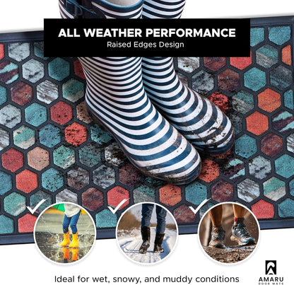 Extra Durable, Superior Absorption, Front Door Mat for Outdoor & Indoor - Welcome Mat for Entryway, Entrance, Patio, Porch - Waterproof, Non-Slip Backing, Coarse Fibers (Scales,17x29)