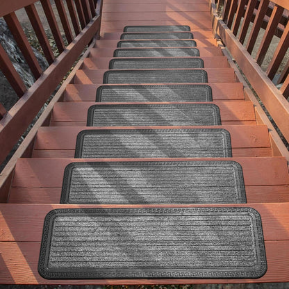 Ottomanson Non Slip Stair Treads Indoor – Peel and Stick Carpet Stair Treads for Wooden Stairs, Self Adhesive Anti Slip Stair Pads for Kids & Pets – 7.9" x 29.9", 7 Pack – Black