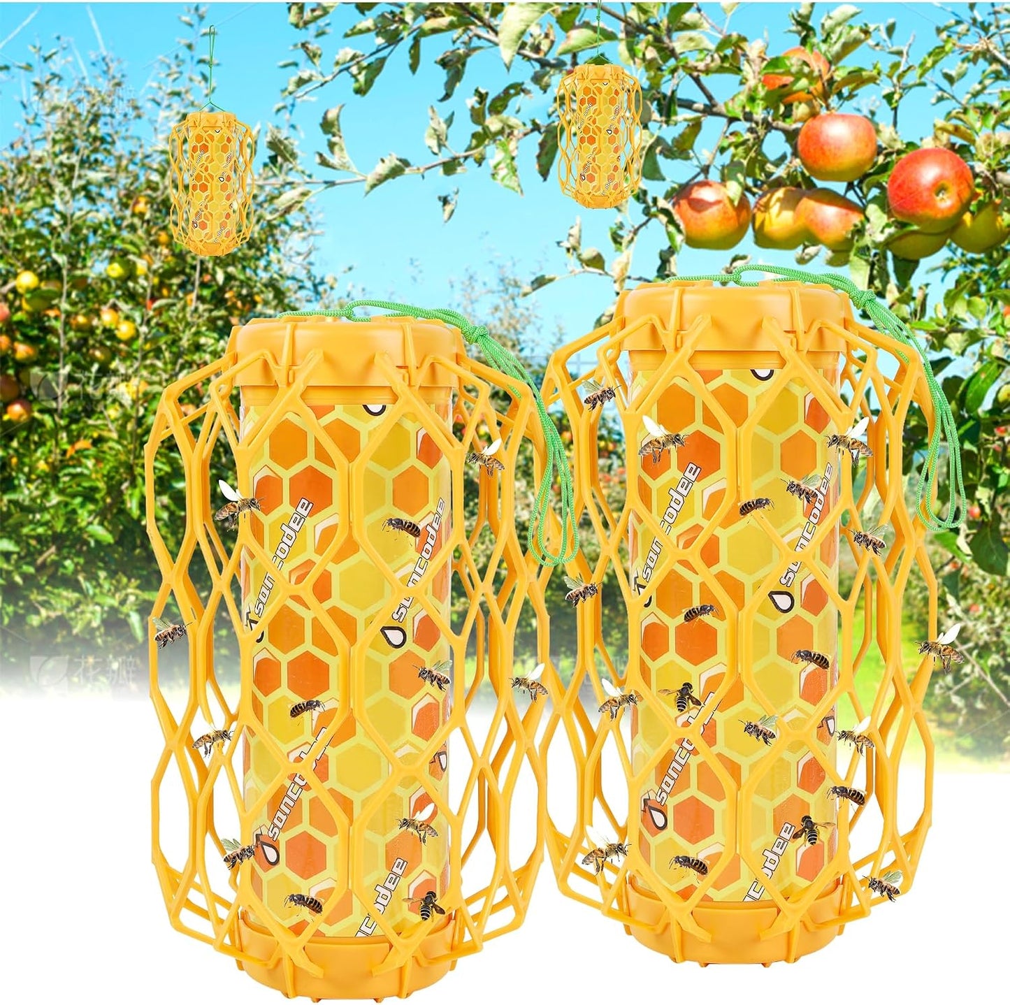 4 Pack Wasp Trap Outdoor Hanging, Carpenter Bee Catchers for Outside(Green) | Reusable Traps with 8 Sticky Refill Sheets, Bee Killer for Hornet Mud Dauber Yellow Jacket, Bug Catcher