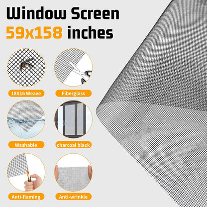 Window Screen Replacement,Screen Door Repair Kit, 48"x178" Black Window Screen Mesh,Including 50 FT Splines+Hooks+2 Rollers+8 Clips+Scissors+Knife+Tape Measure,Fully Equipped Window Screen Repair Kit