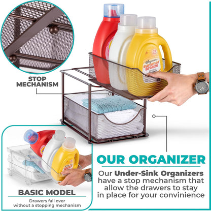 Sorbus 2 Tier Metal Under Sink Organizer for Bathroom, Kitchen, Strong Steel Mesh Sliding Drawers for Under Sink, Under Cabinet, Closet, Kitchen, Pantry, Bathroom Organizers and Storage (Black)