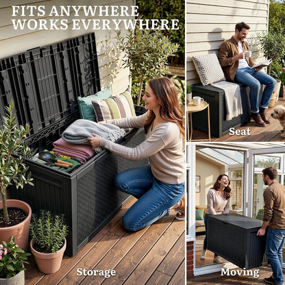 YITAHOME 100 Gallon Large Outdoor Deck Box | Waterproof Resin Storage Box, Lockable Indoor Outdoor Storage Container for Patio Furniture Cushions, Pool Accessories
