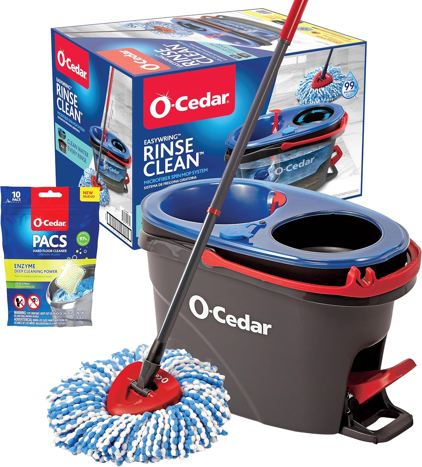 O-Cedar EasyWring RinseClean Microfiber Spin Mop & Bucket Floor Cleaning System with Lavender Pac (Variety Pack)