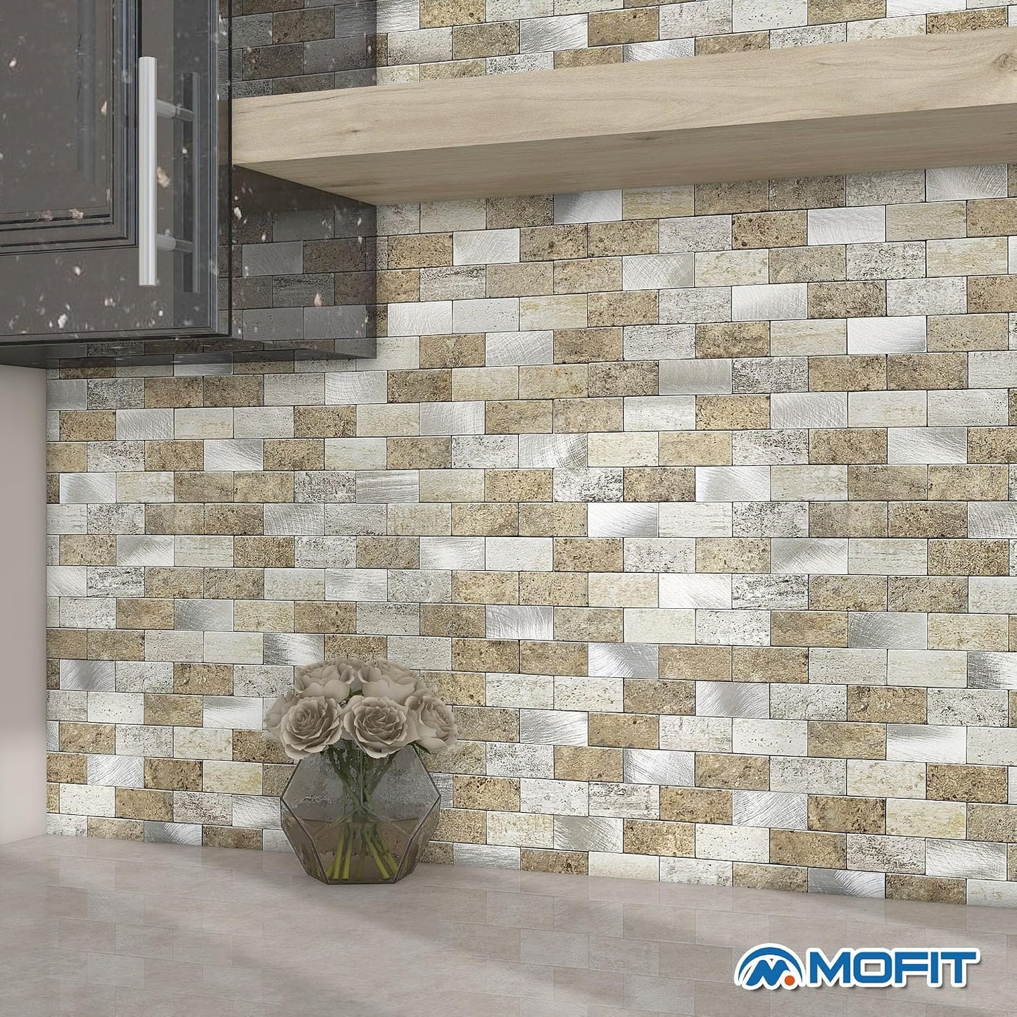 Peel and Stick Brick Backsplash for Kitchen,Back Splash for Bathrooms Walls Tiles Waterproof(10sheets,Blue Gray)