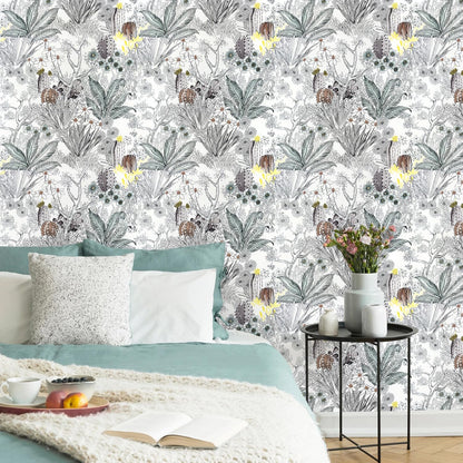 Wudnaye Boho Peel and Stick Wallpaper Catus Wallpaper 17.7" x 118.1"Vintage Floral Wallpapers Peel and Stick Botanical Removable Wall Paper Boho Self Adhesive Contact Paper for Bathroom Cabinets