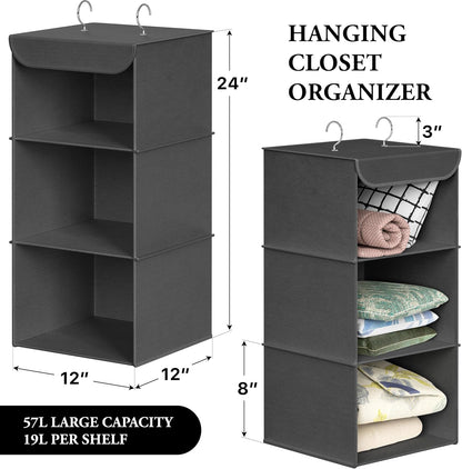 Simple Houseware 3-Shelf Hanging Closet Organizer, Fabric Storage Shelves with 57L Capacity, Black