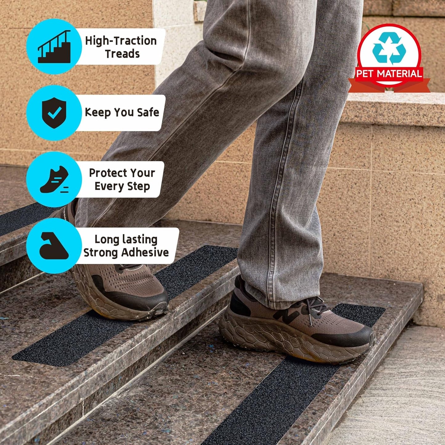LifeGrip Anti Slip Traction Treads 10 Pack, 6"x32" with Glow in Dark Stripe, Best Grip Tape Grit Non Slip, Outdoor Non Skid Tape, High Traction Friction Abrasive Adhesive for Stairs Step