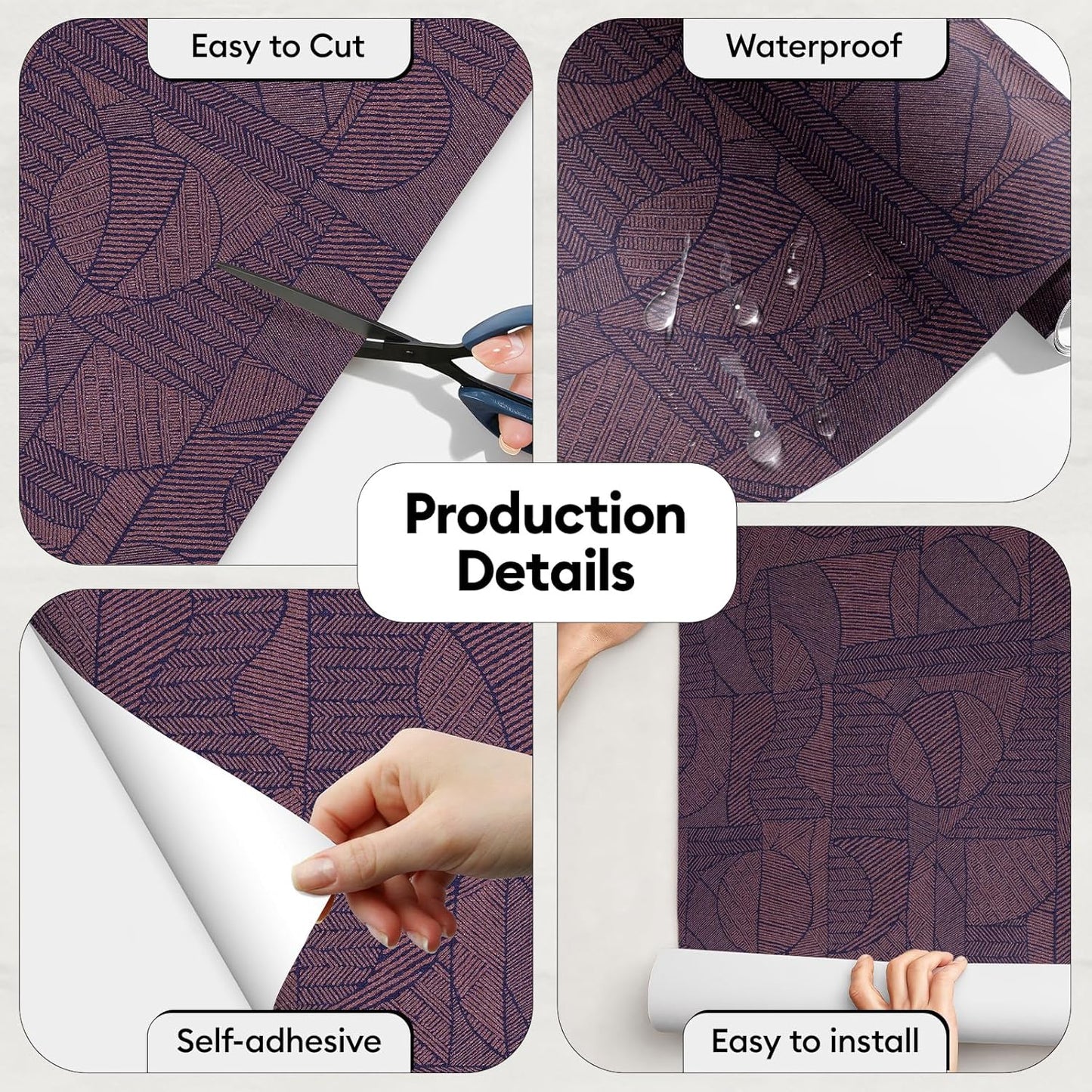 17"x118" Peel and Stick Wallpaper for Renter Friendly, Removable Wallpaper Peel and Stick, Self-Adhesive Textured Contact Paper for Walls, Cabinets, Countertops(Geometric Clay)