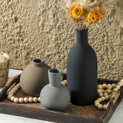 Ceramic Vase Set of 3, Decorative Vases Home Decor Modern Neutral Flower Pampass Boho Vase for Living Room, Table, Mantel, Entryway, Bookshelf, Kitchen, Bedroom, Bathroom - White
