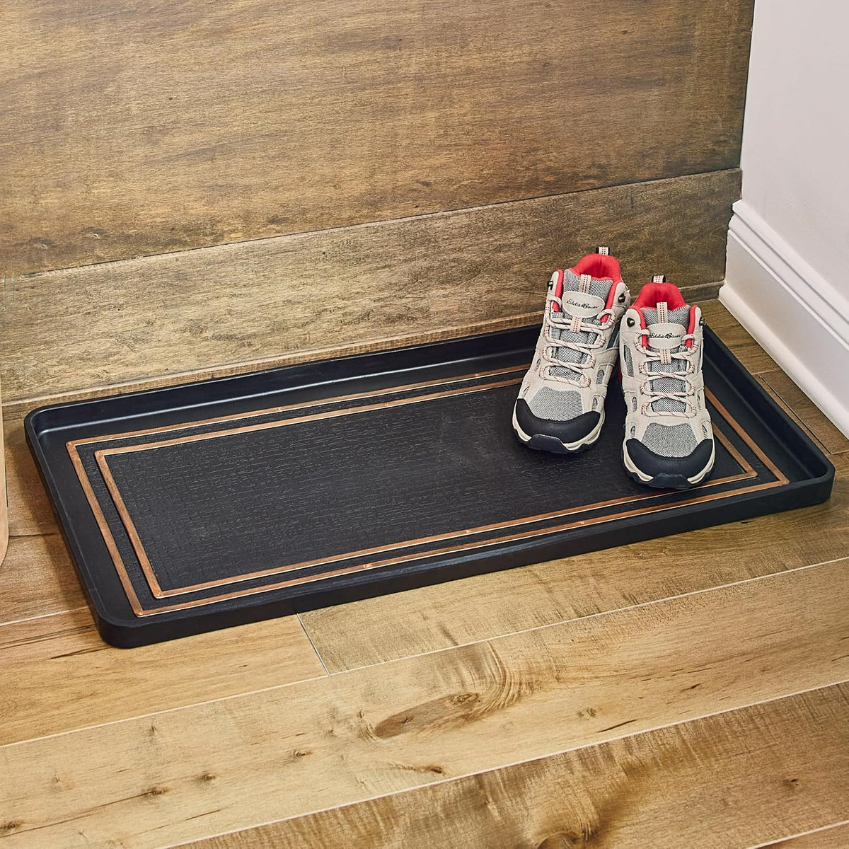 Eddie Bauer Rubber Boot Tray – Lake Waves Design, 16"x32", Black – Waterproof Entryway Boot Mat