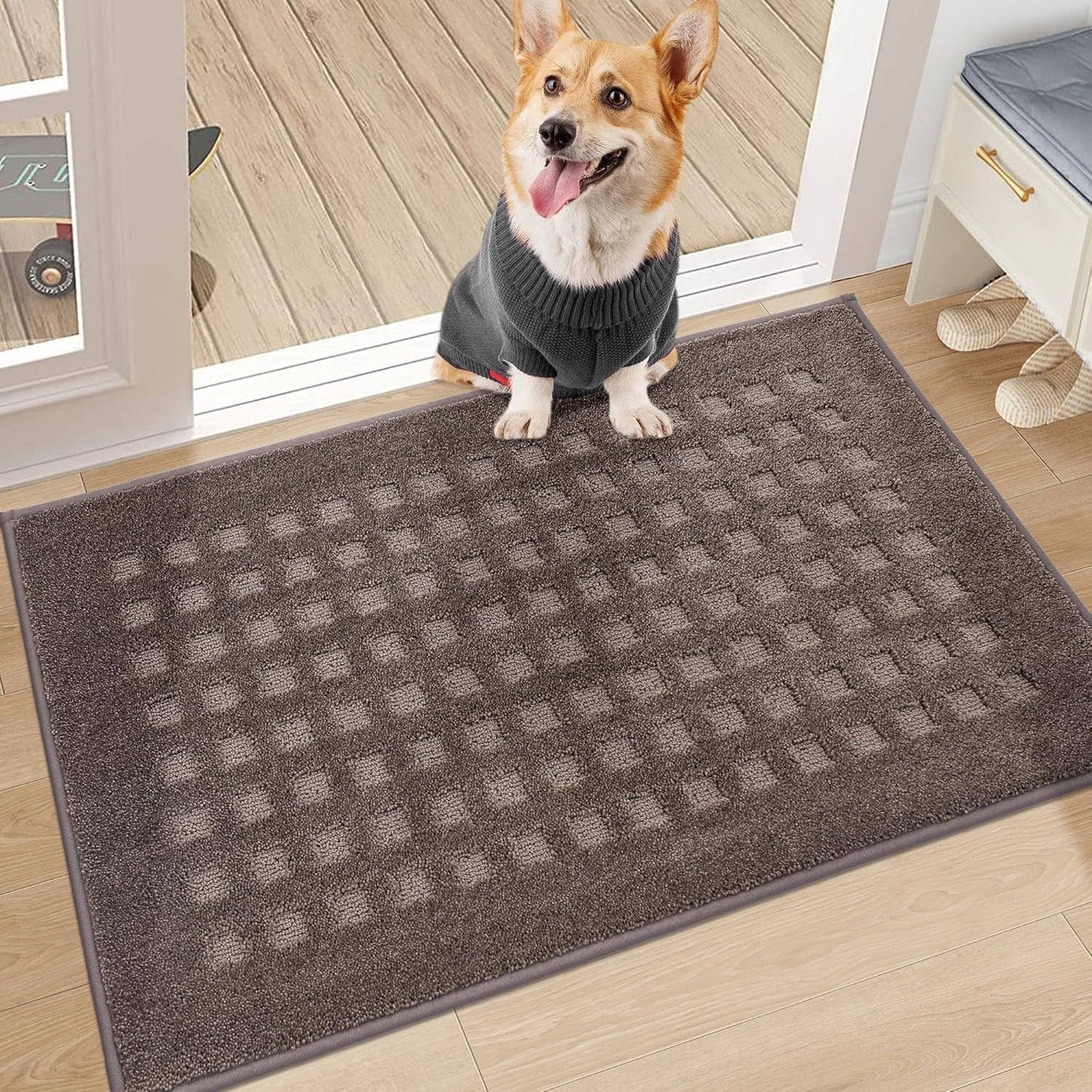 BEQHAUSE Dirt Trapper Door Mats 20"x32", Non-Slip Waffle Doormat Indoor Entrance Low-Profile, Dirt Resist and Absorbent Entryway Rugs Washable Inside Welcome Floor Mat for Front Back Door, Beige