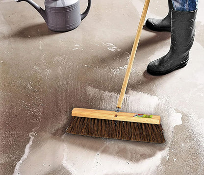 Push Broom Indoor and Outdoor Floor Sweep Use, 18 Inch, Heavy Duty Hardwood Block, Palmyra Bristles Scrub Brush, Cleaning Broom for Patio Garage, Deck, Or Home Use