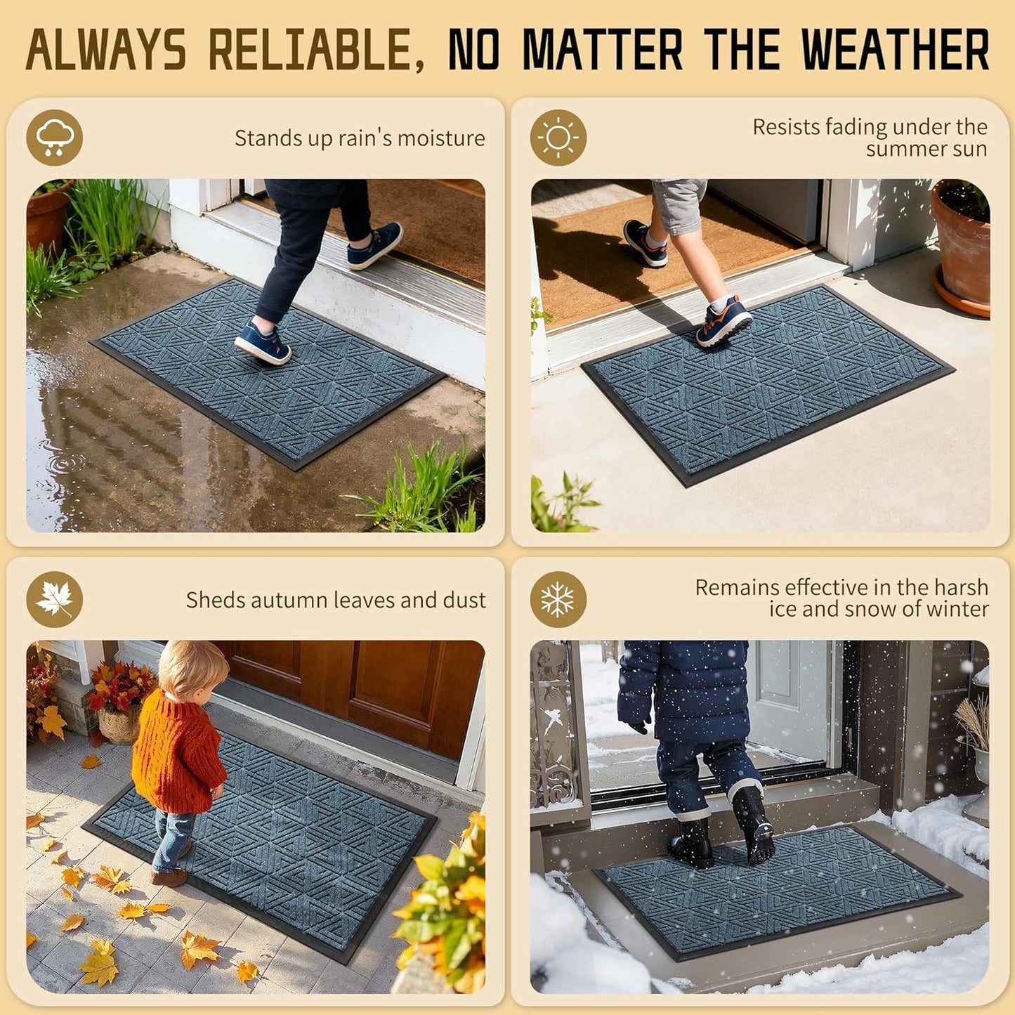 Yimobra Front Door Mat Outside Entrance 29.5x17, Waterproof Heavy Duty Outdoor Mats for Front Door, Non Slip Rubber Entry Mat for Garage Patio Indoor, Grey