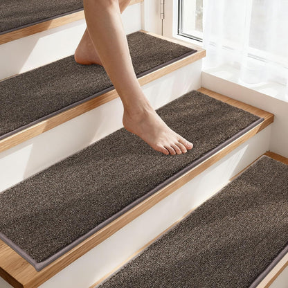 COSY HOMEER Stair Treads Non-Slip Carpet Stair Treads for Wooden Steps, Indoor Stair-Runner Rugs for Kids Elders & Pets 28"x9" (4Pc, Dark Gray)