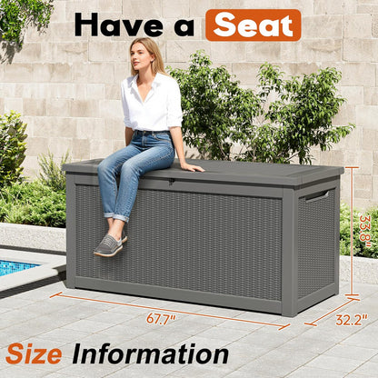 Outdoor Storage Box, Resin Deck Boxes Indoor and outdoor, Waterproof Storage Box Lockable Lid (Black, 85 Gallon)