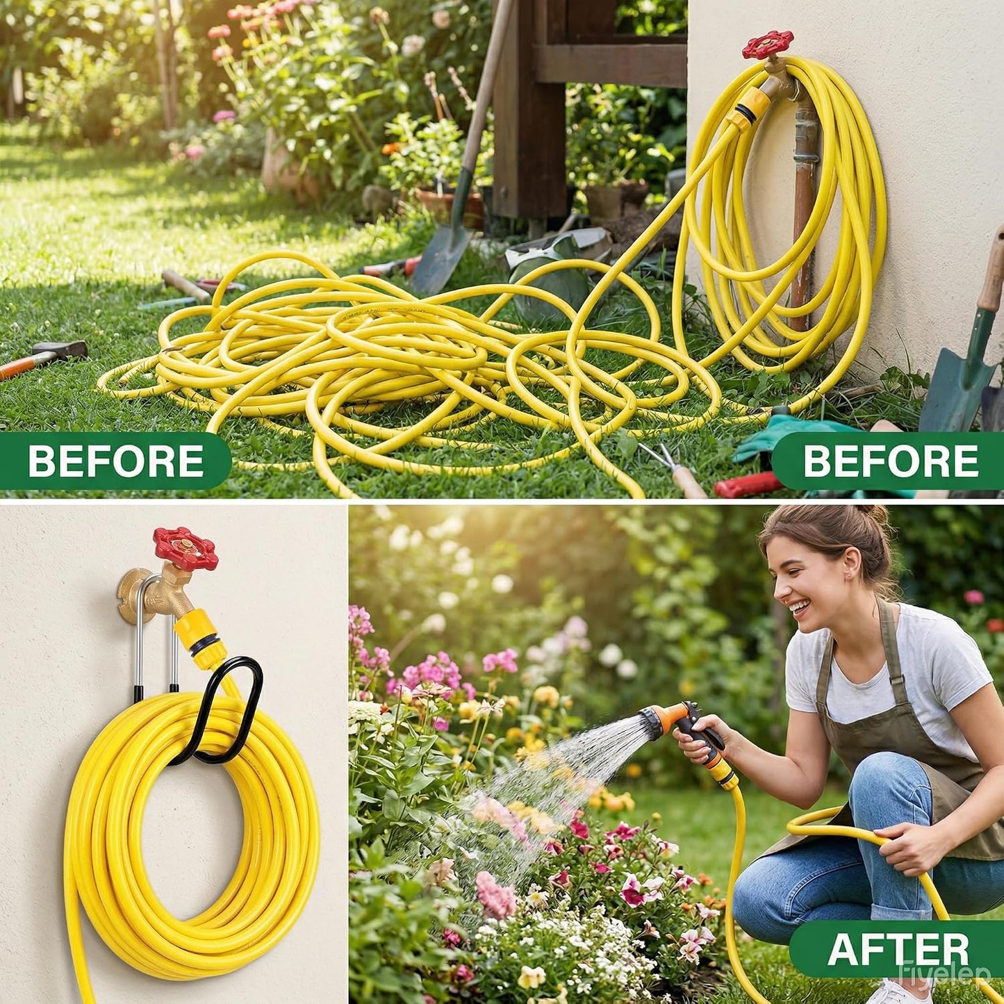 Metal Garden Hose Holder Wall Mounted Water Hose Holder for Outside Yard 304Stainless Steel Solid Hose Hook Holds Up to 50Ft(1, Black)