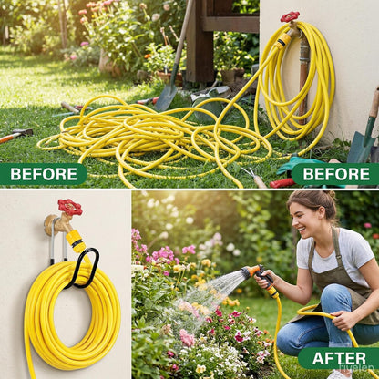 Metal Garden Hose Holder Wall Mounted Water Hose Holder for Outside Yard 304Stainless Steel Solid Hose Hook Holds Up to 50Ft(1, Black)