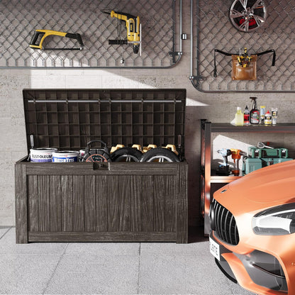 Greesum Outdoor Storage Box 31 Gallon Storage Box with Lid for Patio Furniture, Garden Tools, Pool Supplies, Waterproof and UV Resistant, Lockable, Dark Black