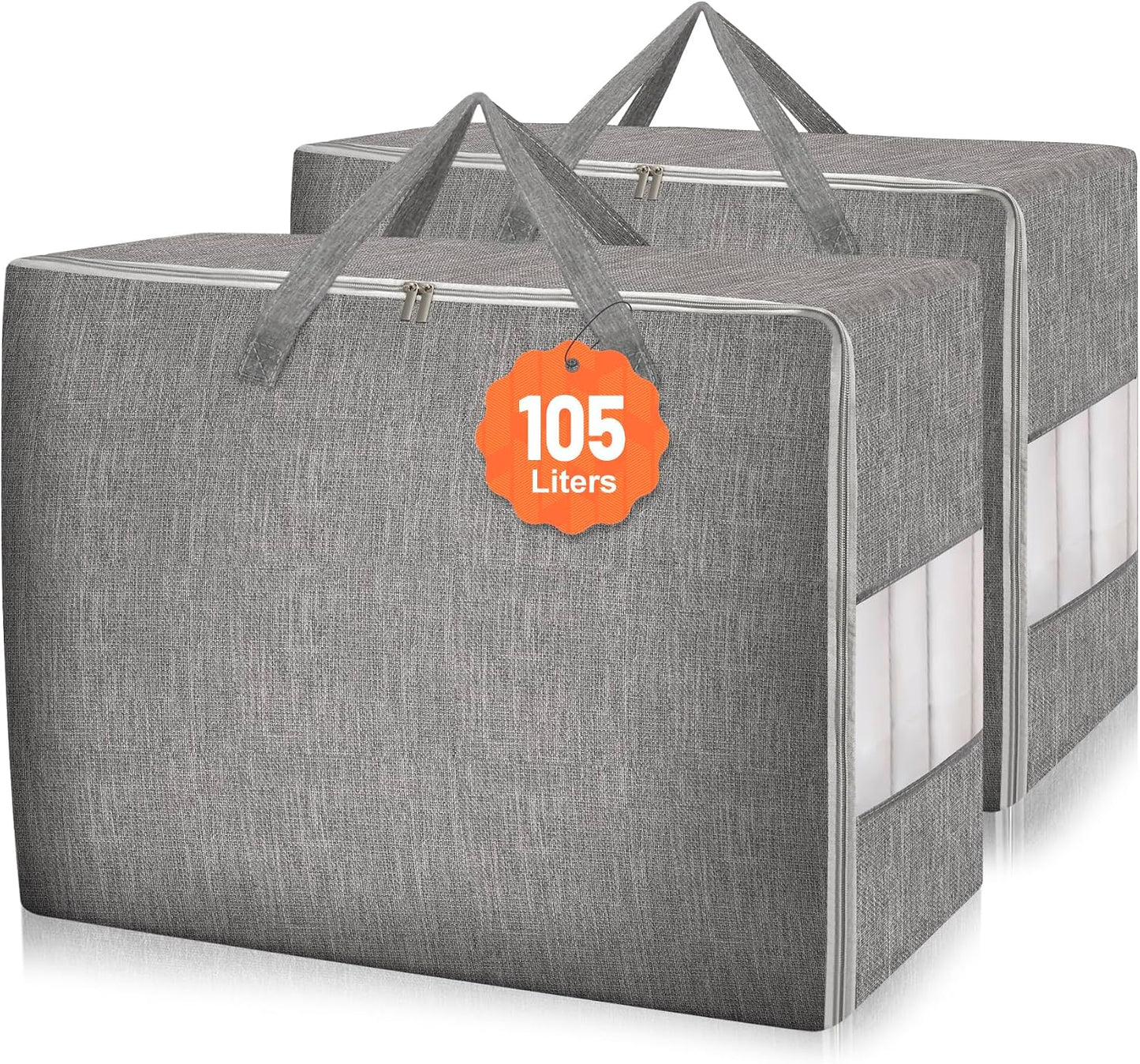 3 Pack 105L Comforter Storage Bags, Extra Large Bedding Storage Bags with Card and Clear Window, Reinforced Handles & Zippers, Foldable Closet Organizers for Blanket Pillow Clothes
