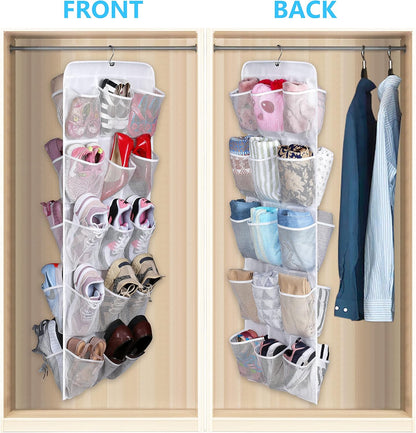 MISSLO 30 Large Pockets Dual Sided Hanging Shoe Organizer for Closet with Rotating Hanger Hanging Shoe Shelves, Grey