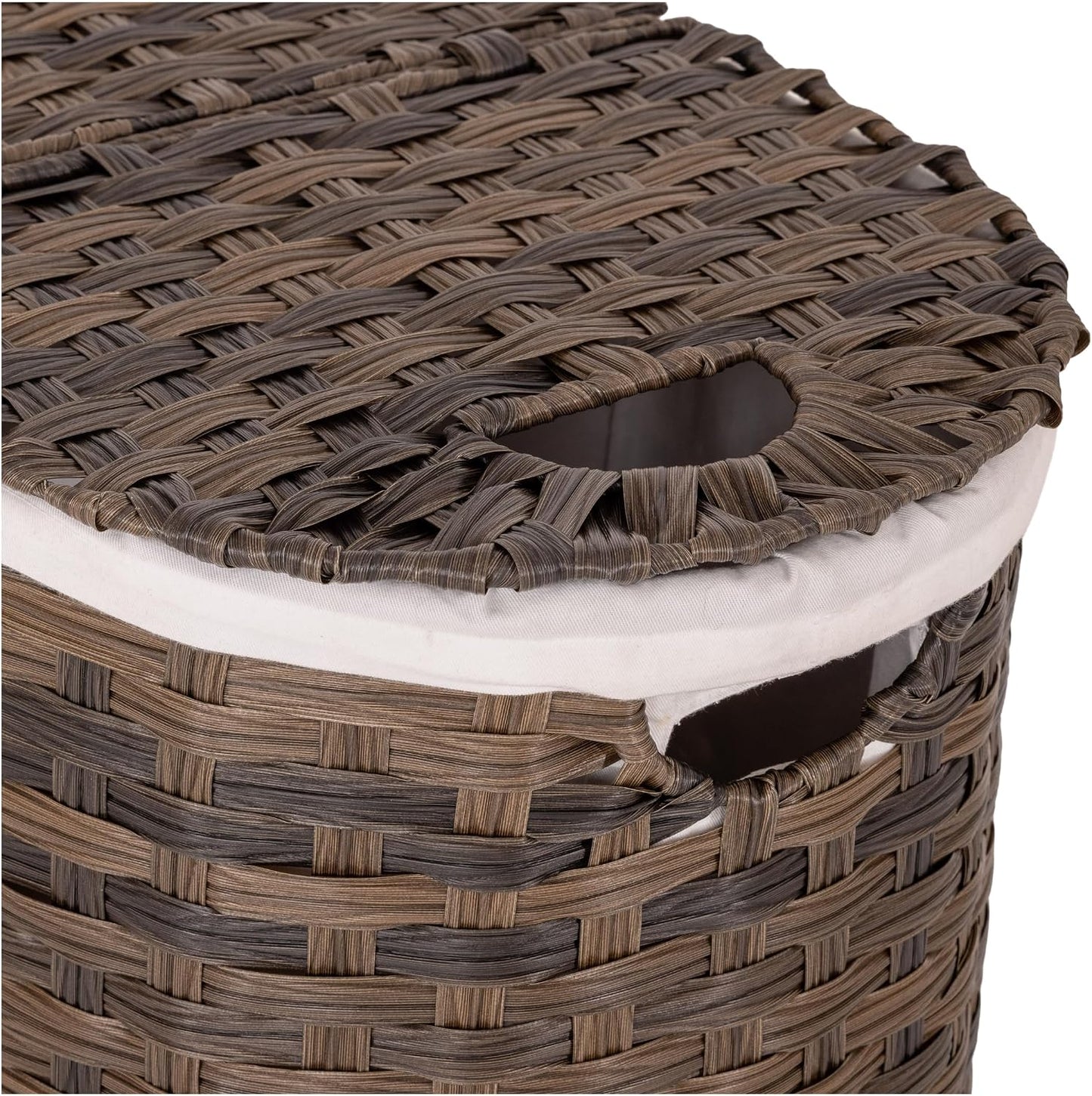 Seville Classics Premium Handwoven Portable Laundry Bin Basket with Carrying Handles, Household Storage for Clothes, Linens, Sheets, Mocha Brown, Oval Hamper