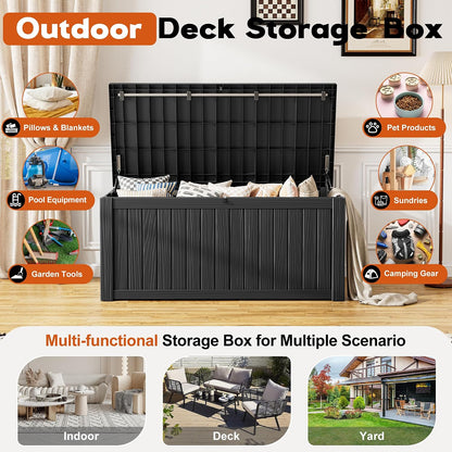 Outdoor Storage Box, Resin Deck Boxes Indoor and outdoor, Waterproof Storage Box Lockable Lid (Black, 85 Gallon)