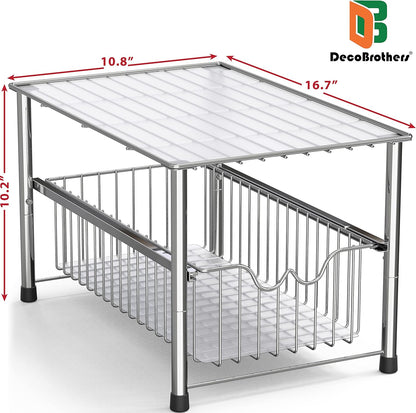 DecoBrothers Stackable Under Sink Organizer with Sliding Basket, Chrome