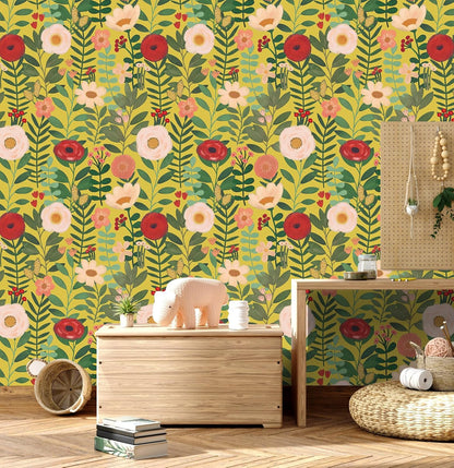 HAOKHOME Floral Peel and Stick Wallpaper Boho Vintage Wall Paper Removable for Bathroom Nursery Beige/Pink/Red Contact Paper 17.3in x 9.8ft