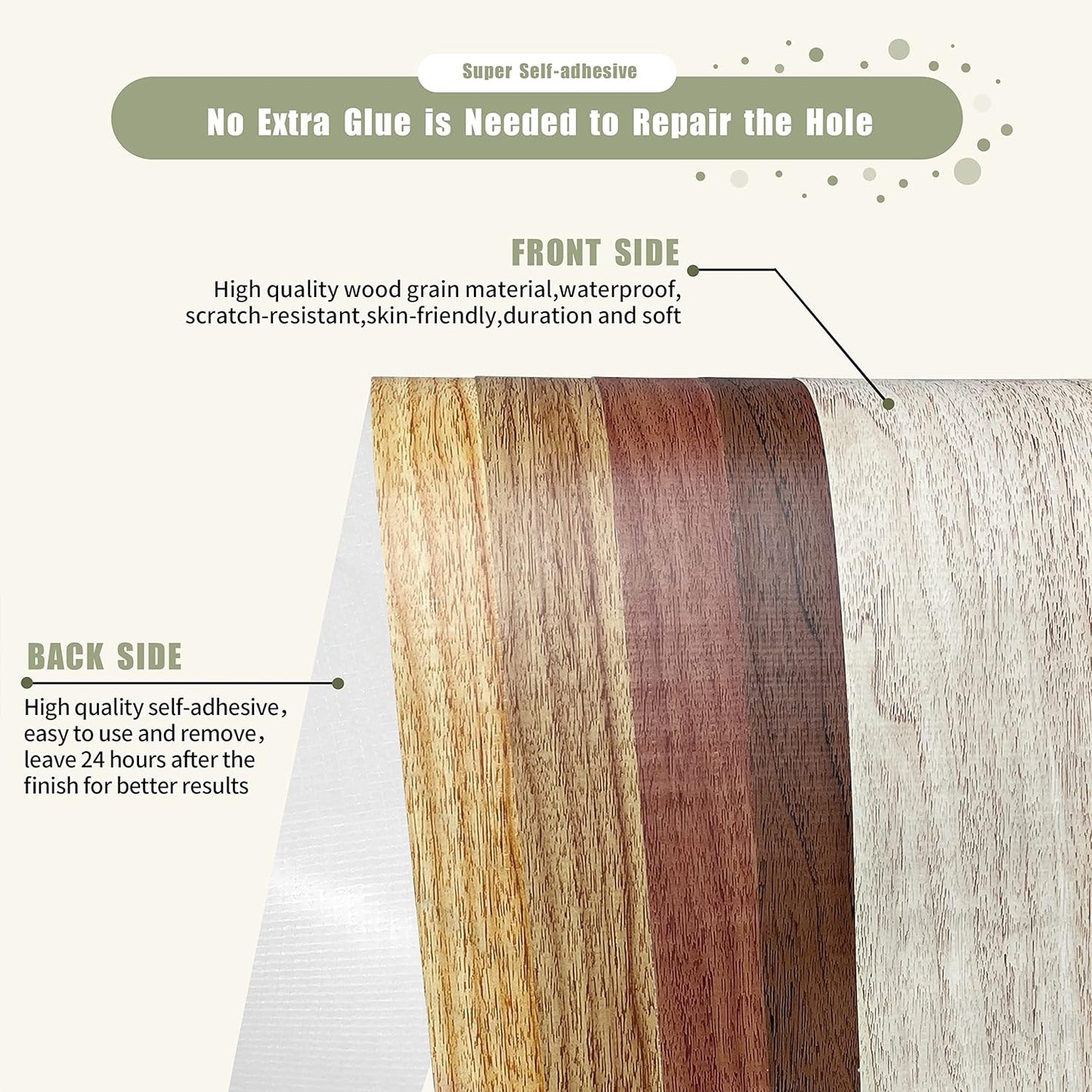 Besezx Wood Grain Repair Tape, 2.4" X15', Self Adhesive Wood Grain Repair Patch for Tables, Chairs, Baseboards, Doors, Windows, Floors, All Kinds of Furniture Renovation, Handicraft DIY. (Natural oak)