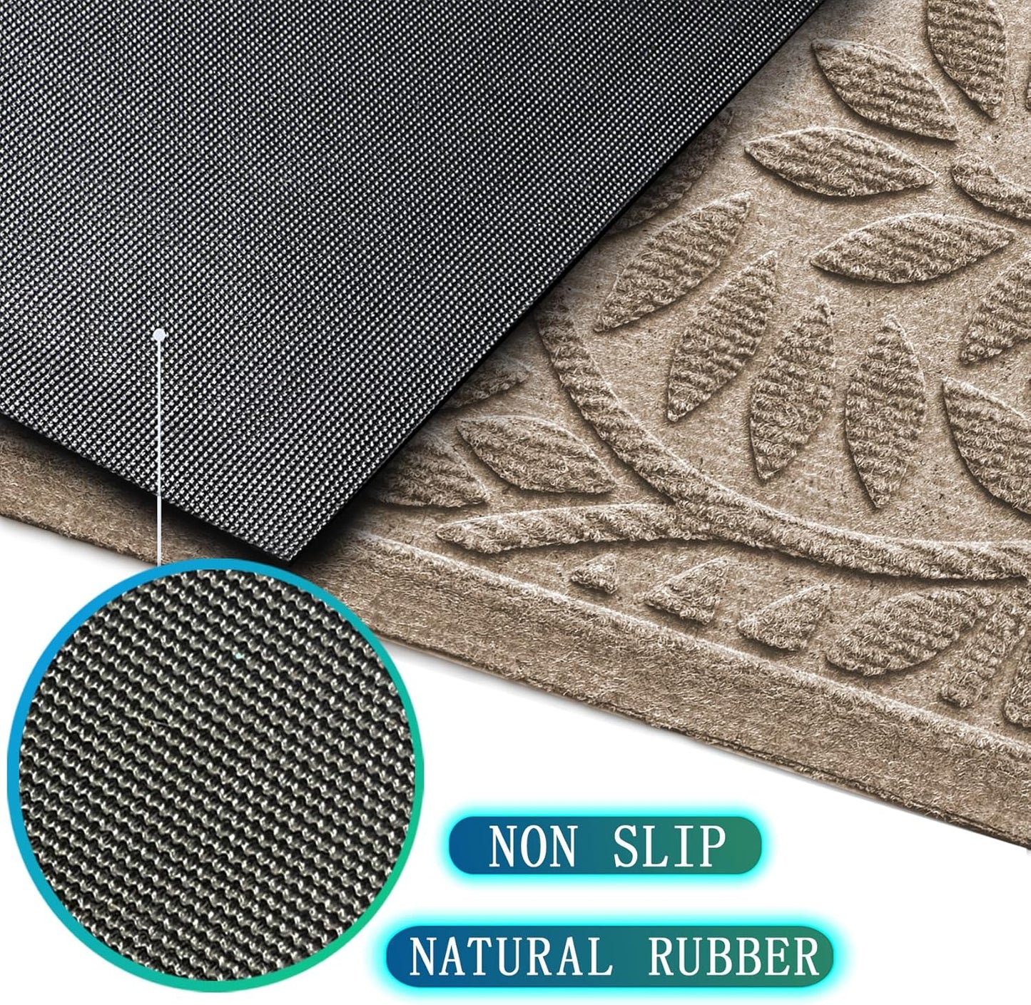 Bulijojo Front Door Mat Entrance,Durable Heavy Duty Welcome Mat,Thick Absorbent Natural Rubber Non Slip Mat,Sturdy Entryway Brown 17"x30"