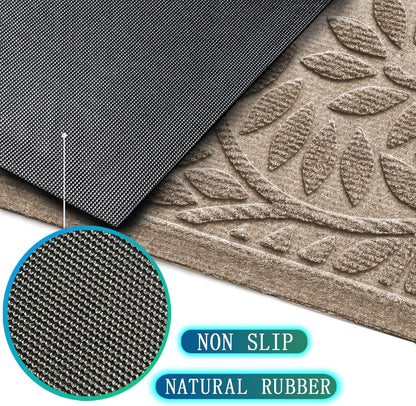 Bulijojo Front Door Mat Entrance,Durable Heavy Duty Welcome Mat,Thick Absorbent Natural Rubber Non Slip Mat,Sturdy Entryway Brown 17"x30"